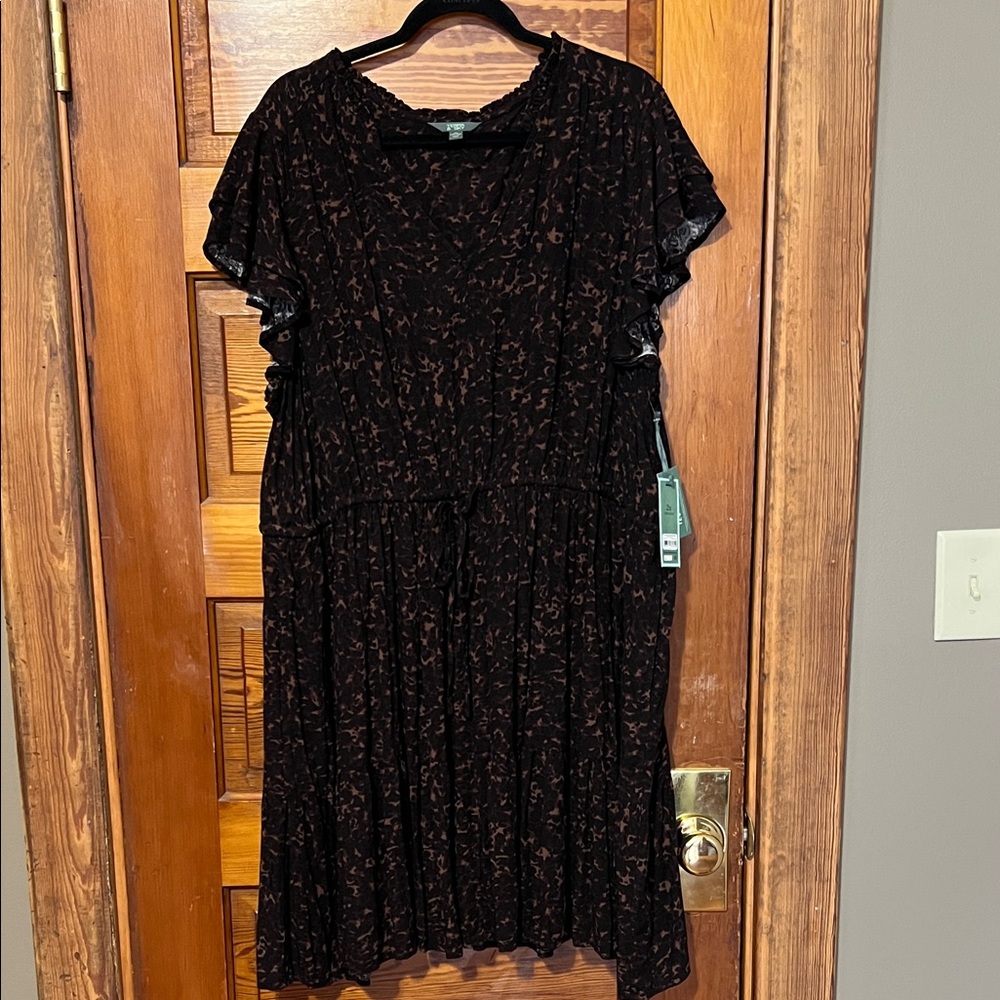 NWT Terra & Sky Dress Size 2x Pockets Elastic Drawstring Waist Flutter Sleeves